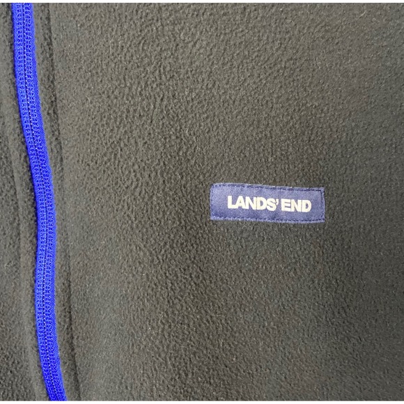 Lands End Black Fleece Jacket Mens Size Medium Zip Up Blue Trim Textured - Picture 14 of 14
